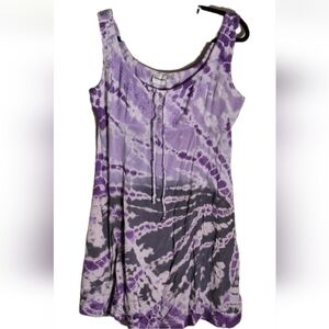 Raya Sun Purple Tie Dye Embroidered Sun Dress Tie Back Womens Size Large